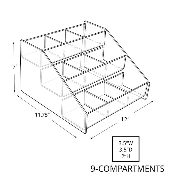 Three-Tier 9 Compartment Counter Step Display:12W X 11.75D X 7H